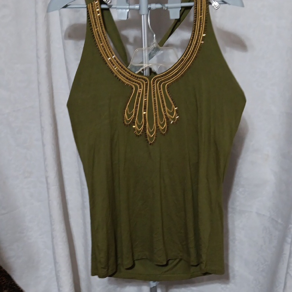 Olive Green Embellished Halter Tank Top